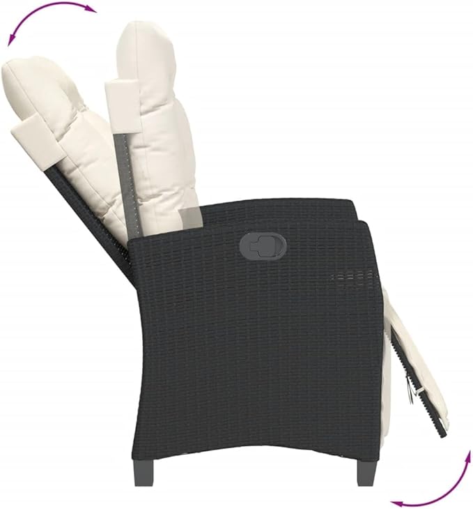 vidaXL Reclining Garden Chair Black Poly Rattan and Powder-Coated Steel