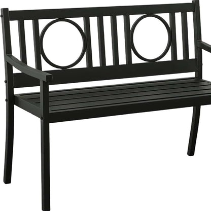 HomeRoots 45" Black Metal Geometric Back Garden Patio Bench
