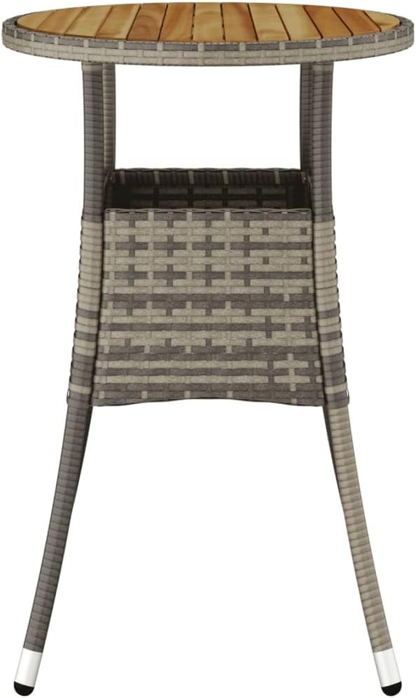 Garden Table with Grey Poly Rattan Round Top and Solid Acacia Wood Base - Photo 5