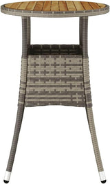 Garden Table with Grey Poly Rattan Round Top and Solid Acacia Wood Base - Photo 5