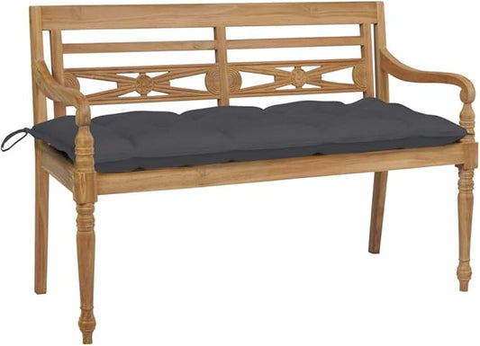 Batavia Bench with Anthracite Cushion, Outdoor Bench, Bench with armrests, Garden Furniture Bench, Wooden Bench with Backrest for Patio, Garden, Yard, Lawn, 47.2" Solid Teak Wood