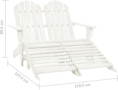 2-Seater Patio Adirondack Chair & Ottoman White Solid Fir Wood Comfortable Outdoor Furniture Set for Garden, Lawn, and Patio Relaxation