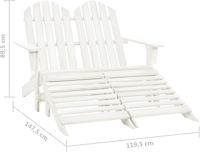 White Fir Wood 2-Seater Ergonomic Adirondack Chair with Ottoman for Outdoor Patio Garden - Photo 8