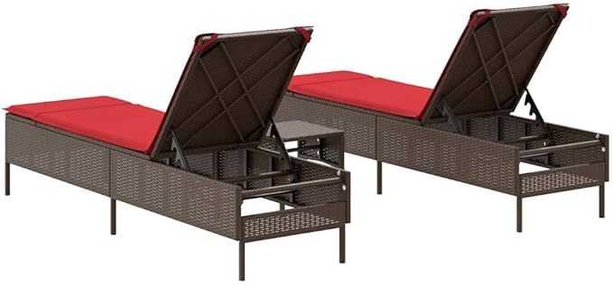 2-Piece Outdoor Sun Lounger Set with Adjustable Backrest, All-Weather Poly Rattan Patio Chaise Lounge Chairs for Garden - Photo 6