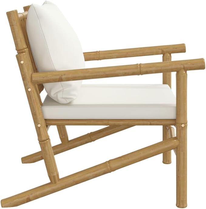 Outdoor Combination Sofa Terrace Furniture Set Garden Chair Cream Cushions Bamboo, Polyester, Foam, PP Cotton - Photo 5