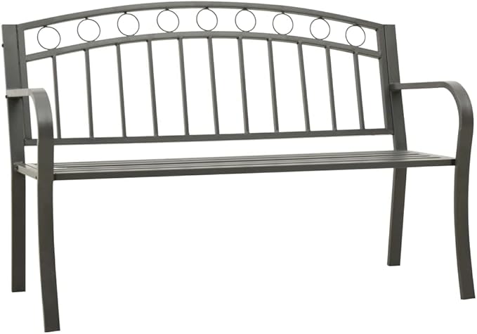 Modern Garden Bench with Integrated Table, Grey Powder-Coated Steel Outdoor Seating, Compact Rectangular Design for Patio and Balcony, Durable Steel Construction, 125 cm