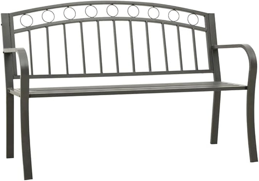 Garden Bench 3-Seater 125 cm Grey Powder-Coated Steel Durable Outdoor Seating for Patio Balcony