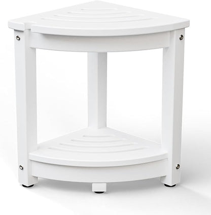 VINGLI Outdoor Side Table, HDPE Space-Saving Patio Side Table Corner Table Shower Bench, Waterproof 2-Tier Patio End Tables for Balcony Garden Deck (White)