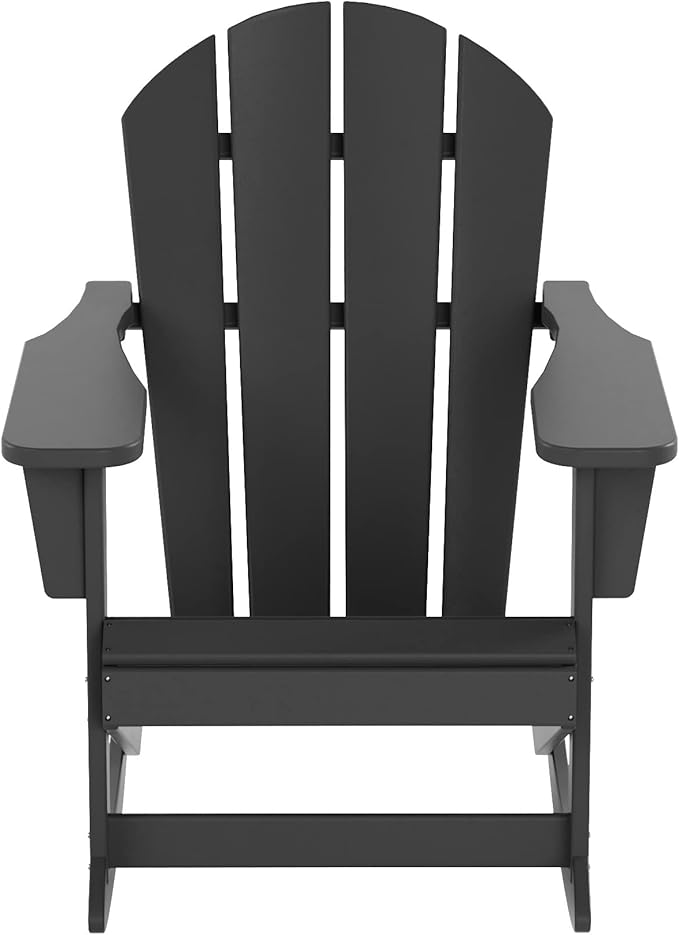 WO WESTIN OUTDOOR HDPE Laguna Outdoor Rocking Poly Adirondack Chair with Side Table 3-Piece Set, Gray