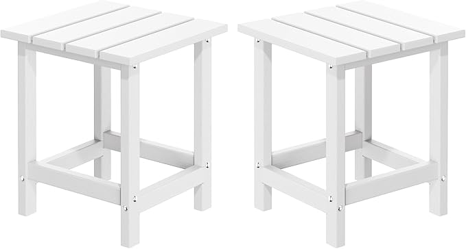 MUCHENGHY Adirondack Outdoor Side Table Set of 2, 14.7" Patio Side Table Weather Resistant, HDPE Outdoor End Tables for Patio, White