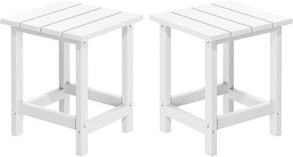 MUCHENGHY Adirondack Outdoor Side Table Set of 2, 14.7" Patio Side Table Weather Resistant, HDPE Outdoor End Tables for Patio, White