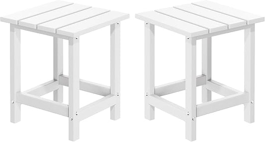 MUCHENGHY Adirondack Outdoor Side Table Set of 2, 14.7" Patio Side Table Weather Resistant, HDPE Outdoor End Tables for Patio, White