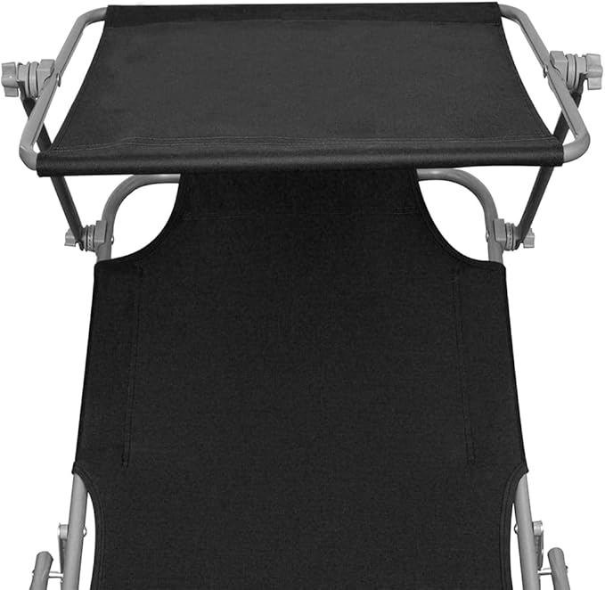 Black Folding Sunlounger w/Adjustable Canopy, 74.2"x22.6" Aluminum Chaise 265lb for Beach Pool Patio Garden - Photo 7