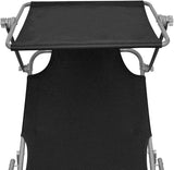 Black Folding Sunlounger w/Adjustable Canopy, 74.2"x22.6" Aluminum Chaise 265lb for Beach Pool Patio Garden - Photo 7