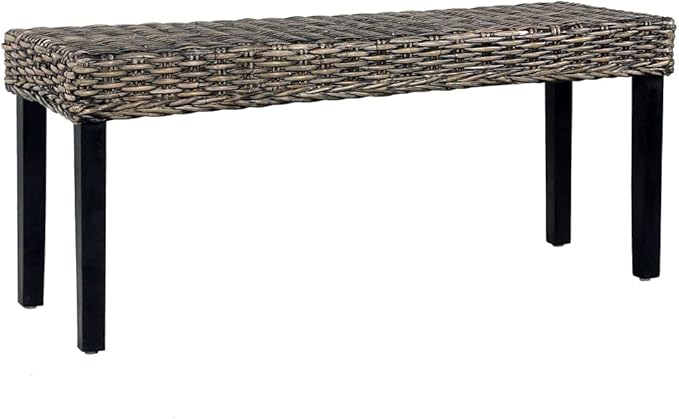 Bench,Outdoor Garden Park Bench, Furniture Outdoor Patio Bench, Suitable for Patio Seat, Garden, Poolside, Balcony,Bench 43.3" Black Natural Kubu Rattan and Solid Mango Wood