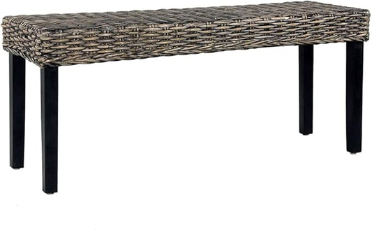 Bench,Outdoor Garden Park Bench, Furniture Outdoor Patio Bench, Suitable for Patio Seat, Garden, Poolside, Balcony,Bench 43.3" Black Natural Kubu Rattan and Solid Mango Wood