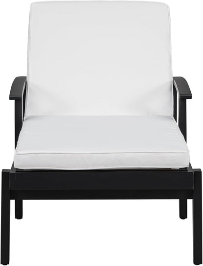 Outdoor Chaise Lounge Chair, Pool Lounge Chairs with Wheels, 5-Position Adjustable Backrest & Wood Frame, Patio Lounge Chair for Pool Poolside Sunbathing Backyard Beach (Black White)