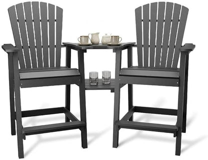 GAOMON Tall Adirondack Chairs Set of 2, Recycled HDPE Bar Height Patio Chairs with 2 Removable Connecting Trays & Umbrella Hole, Heavy Duty Outdoor Furniture for Deck, Backyard, Garden, Balcony, Grey