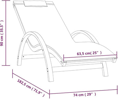 Sun Lounger Grey Textilene Standard Foldable Outdoor Chaise Lounge Chair, Solid Poplar Wood Frame, Adjustable Recliner for Patio Garden Poolside, 29.1 x 71.9 x 35.4 in