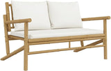 Rustic Bamboo Outdoor Sofa Bench Cream Cushions 45.3 x 29.5 in Weather-Resistant Loveseat for Patio, Balcony - Photo 1