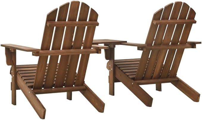 Solid Wood Fir Adirondack Chair with Tea Table Brown for Patio Garden Outdoor Comfortable Lounge Seating Ergonomic - Photo 5