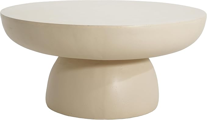 27.5" Round Coffee Table, Modern Indoor Outdoor Center Table, No Assembly Required Lightweight Concrete Side Tables, Weather-Resistant Accent Tables for Living Room, Patio, Garden, White