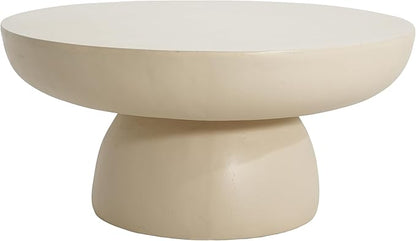 27.5" Round Coffee Table, Modern Indoor Outdoor Center Table, No Assembly Required Lightweight Concrete Side Tables, Weather-Resistant Accent Tables for Living Room, Patio, Garden, White