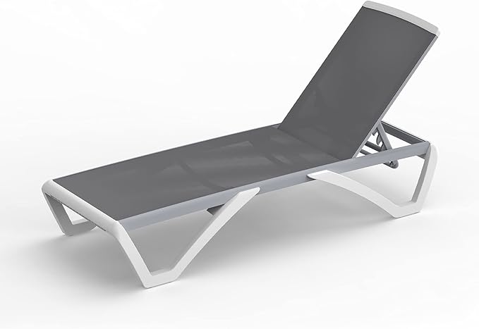 Domi Patio Chaise Lounge Chair Set of 3,Outdoor Aluminum Polypropylene Sunbathing Chair with Adjustable Backrest,Arm,Side Table,for Beach,Yard,Balcony,Poolside(2 Grey Chairs W/Table)