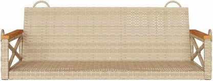 Beige Poly Rattan 2-Seater Swing Bench for Patio and Garden, Durable Weather-Resistant Outdoor Furniture with Cushions, Modern Rectangle Design for Relaxation and Lounging