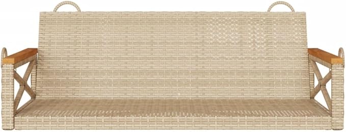 Beige Poly Rattan 2-Seater Patio Swing Bench with Cushions, Weather-Resistant Outdoor Furniture for Garden - Photo 4