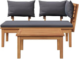2-Piece Brown Solid Teak Wood Garden Bench Set with Post Leg Design for Patio and Terrace - Photo 5