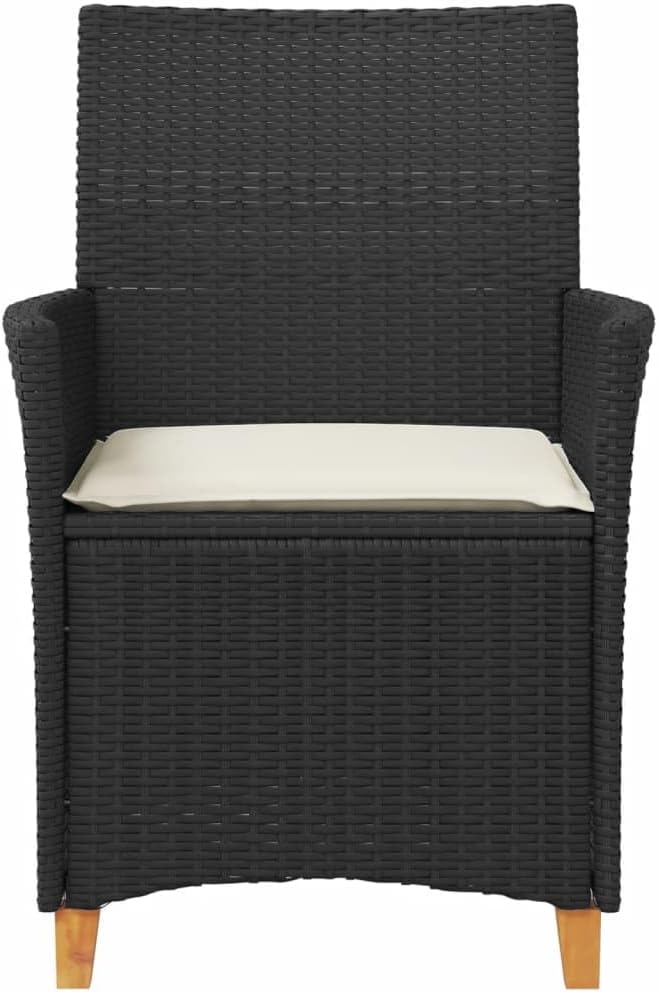 Patio Chairs with Cushions 2 pcs Black Poly Rattan&Solid Wood, Suitable for patios, Gardens, Balconies - Photo 6