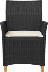 Patio Chairs with Cushions 2 pcs Black Poly Rattan&Solid Wood, Suitable for patios, Gardens, Balconies - Photo 6