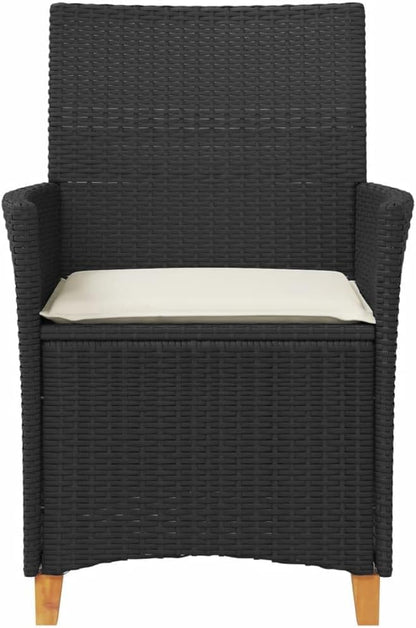 Patio Chairs with Cushions 2 pcs Black Poly Rattan&Solid Wood, Suitable for patios, Gardens, Balconies