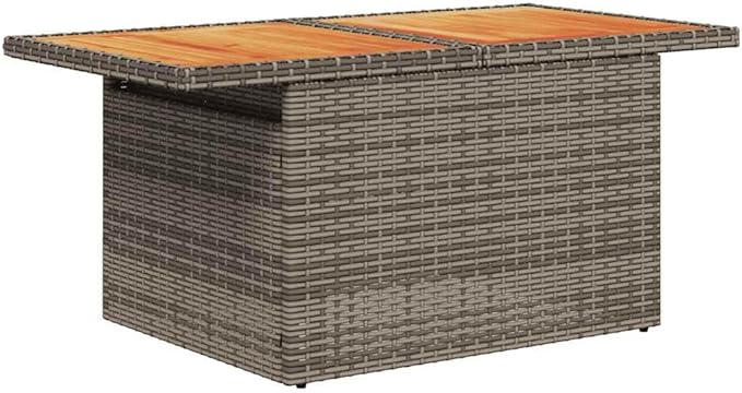 vidaXL Adjustable Garden Table Grey Poly Rattan with Solid Acacia Wood 39.4X21.7In Indoor Outdoor Dining Holds 6 People - Photo 9