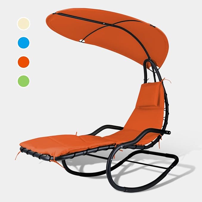 Outdoor Hammock Rocking Chaise Lounge Swing Chair, with Stand and Canopy, Porch Swing w/Soft Cushion Removable Headrest - Photo 3