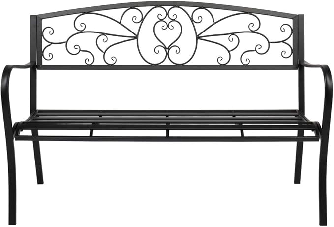 JOYBASE 50" Outdoor Bench, 2-3 People Seat, Metal Patio Bench, Cast Iron Bench, Porch Bench, Garden Bench, 530lbs Weight Capacity, Black