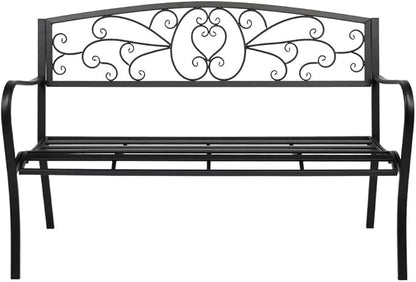 JOYBASE 50" Outdoor Bench, 2-3 People Seat, Metal Patio Bench, Cast Iron Bench, Porch Bench, Garden Bench, 530lbs Weight Capacity, Black