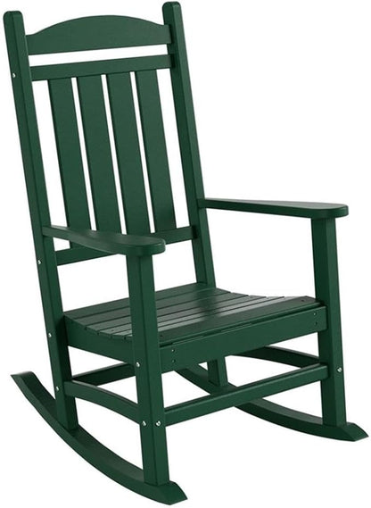 Costaelm Oversized Outdoor Rocking Chair, High Back Porch Rocker Chair, HDPE All Weather Resistant Outdoor Seating Furniture Wide Rocker Chair for Patio, Lawn, Garden, Dark Green