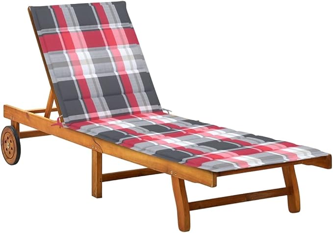 Patio Sunlounger with Adjustable Backrest and Red Cushion, Solid Acacia Wood Outdoor Chaise Lounge for Garden, Balcony - Photo 1