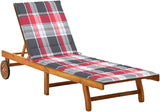 Patio Sunlounger with Adjustable Backrest and Red Cushion, Solid Acacia Wood Outdoor Chaise Lounge for Garden, Balcony - Photo 1