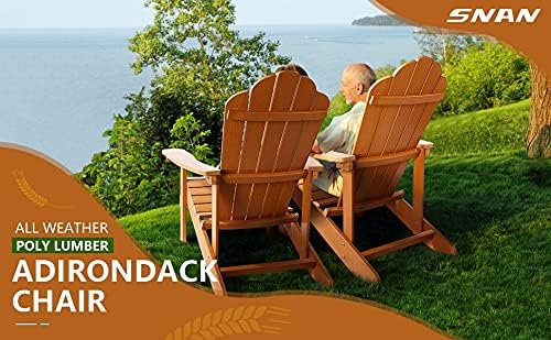 SNAN Adirondack Chair Weather Resistant with Cup Holder, All-Weather Patio Chair for Garden&Outdoor Fire Tables, Fade-Resistant Outdoor Seating, Wood-Like Processing Sturdy Outdoor Chair(Teak)