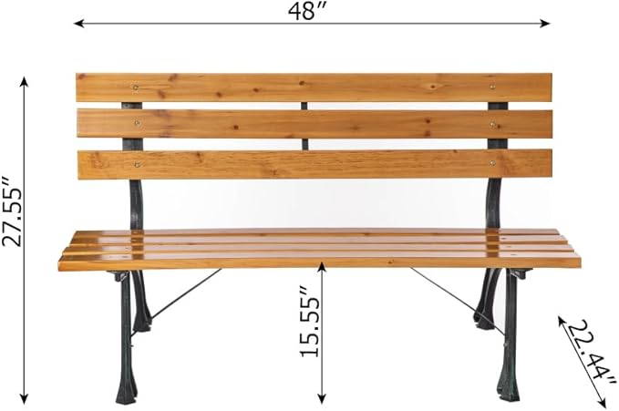 Gardenised Park Bench with Wooden Slats Seat and Backrest for 2 Persons Featuring Iron Frame and Legs - Perfect for Yard Patio Garden Balcony Deck Porch Playground and All Other Outdoor Spaces