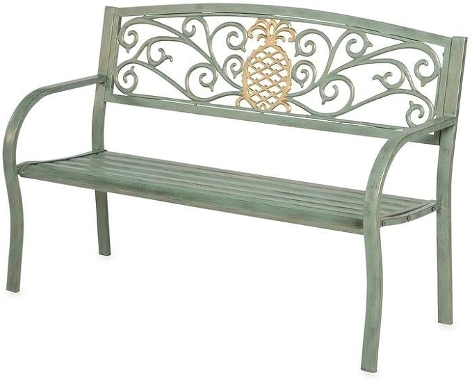 Pineapple Metal Garden Bench Green Aluminum Backed