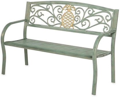 Pineapple Metal Garden Bench Green Aluminum Backed