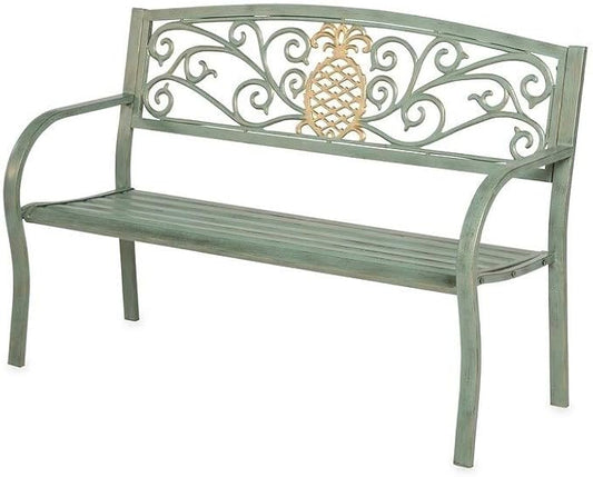 Pineapple Metal Garden Bench Green Aluminum Backed
