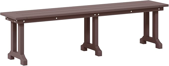 Costaelm Outdoor Benches Weatherproof, Park Long Bench Poly Lumber Backless for Entryway Front Porch Garden Bench Seat for Patio, Dark Brown