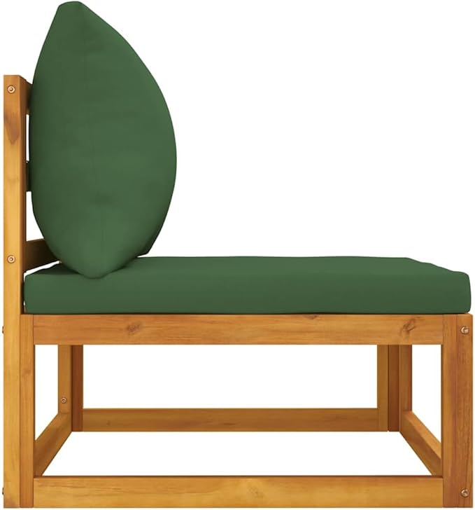 Green Acacia Wood Middle Sofa, Modular Outdoor Seating for Balcony & Garden, Durable Patio Furniture Couch