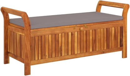Garden Bench Deck Bench Patio Storage Bench with Cushion 49.6" Solid Wood Acacia