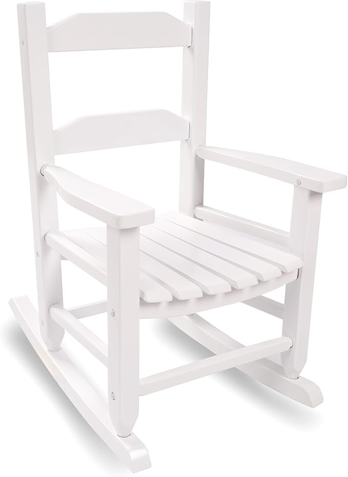 Toddler Rocking Chair Kids Wooden Indoor for Comfy Recliner Rocker for Baby Ages 3-6 Outdoor Lounge Children Playroom Anti-Tip Design Safe & Sturdy White